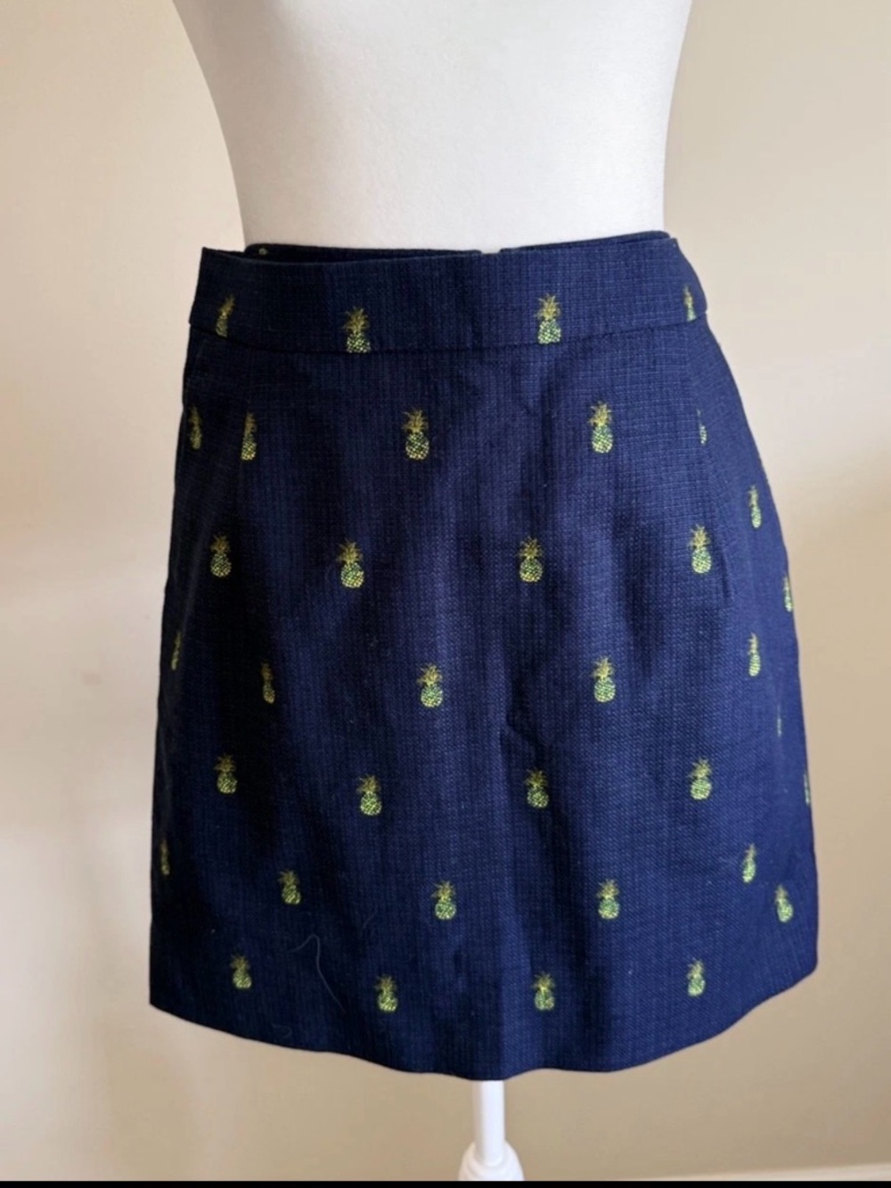J. Crew Navy Pineapple Embroidered skirt sz 0